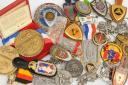 36 badges, keychains, and miscellaneous items from the corps of firefighters of French and foreign cities, Fifth Republic. Inventory number 25352-4E.