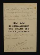 AUTOGRAPHE DU GÉNÉRAL DE LA PORTE DU THEIL CHEF DES CHANTIERS DE JEUNESSE, Seconde Guerre Mondiale. 33850R