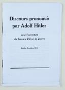 DISCOURS PRONONCÉ PAR ADOLF HITLER, 3 octobre 1941.