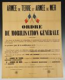 Photo 1 : AFFICHE D'ORDRE DE  MOBILISATION GÉNÉRALE DE 1914, France.