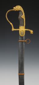 SUPERIOR OFFICER'S SABER GIFTED BY BARON SCHLEINITZ "TO HIS DEAR" VON REDEN, Prussian heavy lion head cavalry saber in magnificent execution for officers with coat of arms of the Freiherr Schleinitz von Reden family, Second Reich. 29920