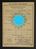 GERMAN LABOR FRONT MEMBERSHIP CARD, Deutsche Arbeitsfront karte, Second World War. 17920-10