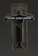 INSIGNE DE L'ÉCOLE RÉGIONALE DE CHEFS D'ALPES-JURA PROMOTION PSICHARI DES CHANTIERS DE JEUNESSE, exemplaire émaillé, Seconde Guerre Mondiale. 31801-5