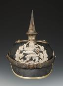 Officer's spiked helmet of the 23rd or 24th Regiment of Dragoons of the Grand Duchy of Hesse-Darmstadt, Hessen Pickelhaube for officers in the 1st Grand Ducal Hessian Dragoon Regiment (Garde Dragoon Regiment) No. 23 or 2nd Grand Ducal Hessian Dragoon Regiment (Leib Dragoon Regiment) No. 24, model 1872, Second Reich. 32303.