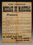 "MESSAGE FROM THE MARSHAL" FOLLOWING THE EXECUTION OF 50 HOSTAGES IN NANTES AFTER THE ASSASSINATION OF COLONEL HOTZ, World War II. 30684-1