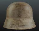 Photo 4 : CASQUE D'ACIER CAMOUFLÉ ALLEMAND, Stahlhelm, modèle 1916 modifié mai 1917, Première Guerre Mondiale.