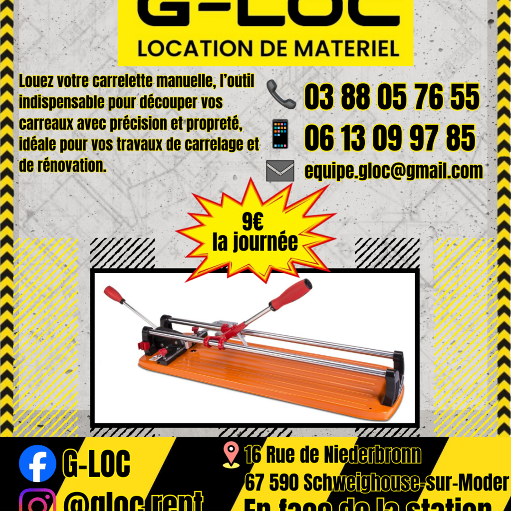 Location outil Coupe carreaux Manuel Magnusson près de Schweighouse-sur-Moder