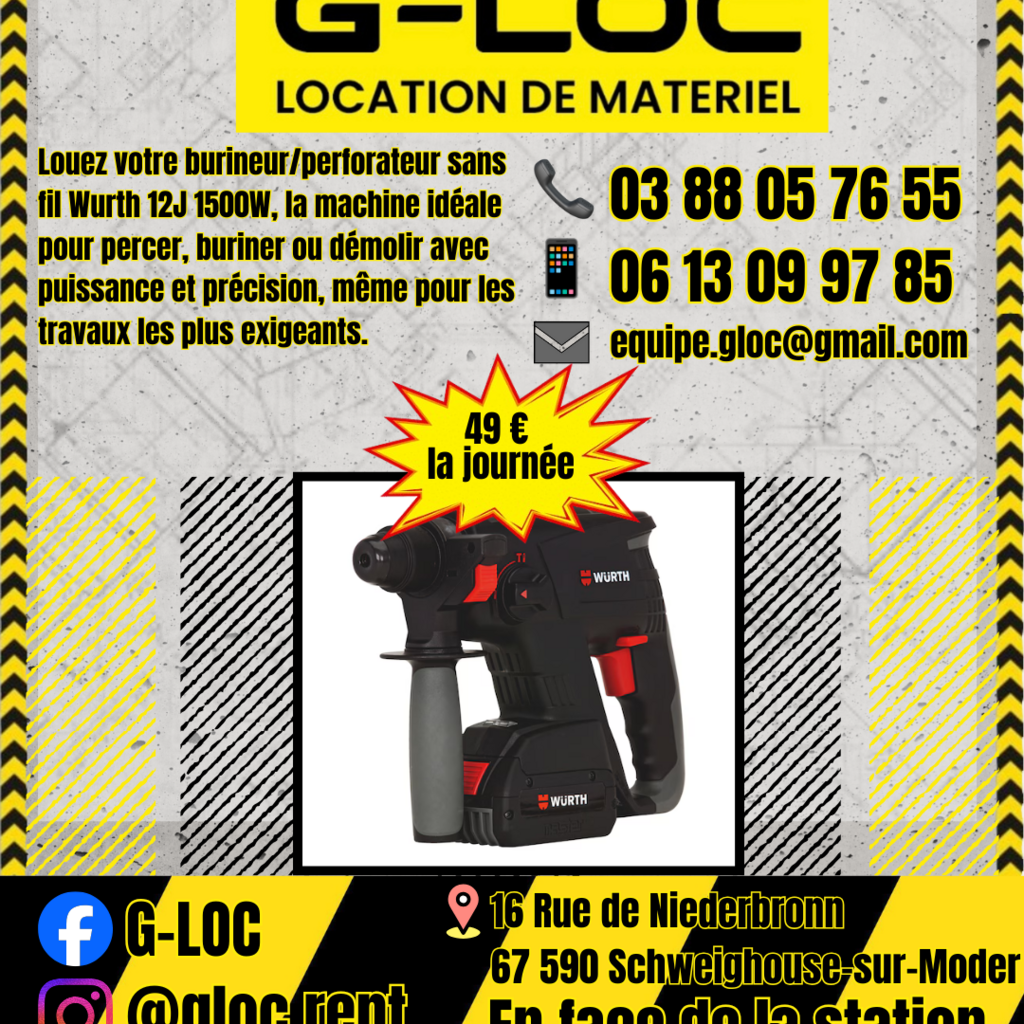 Location outil Burineur perforateur Électrique Wurth près de Schweighouse-sur-Moder