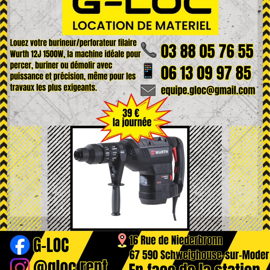 Location outil Burineur perforateur Électrique Wurth près de Schweighouse-sur-Moder
