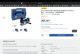 Location outil Scie sauteuse haute gamme bosch professionnal 18v avec deux batteries 4ah et un chargeur ultra rapide Bosch près de Boofzheim