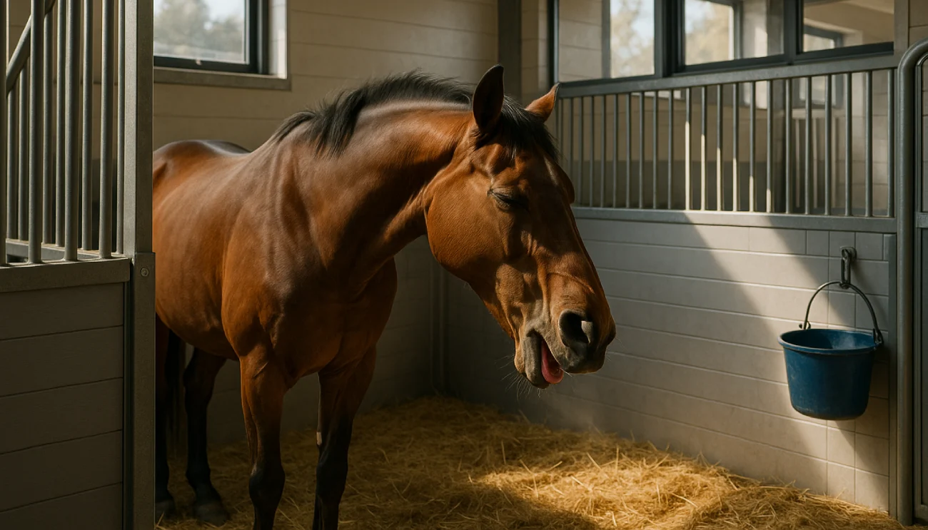 cheval qui tousse dans son box d'ecurie