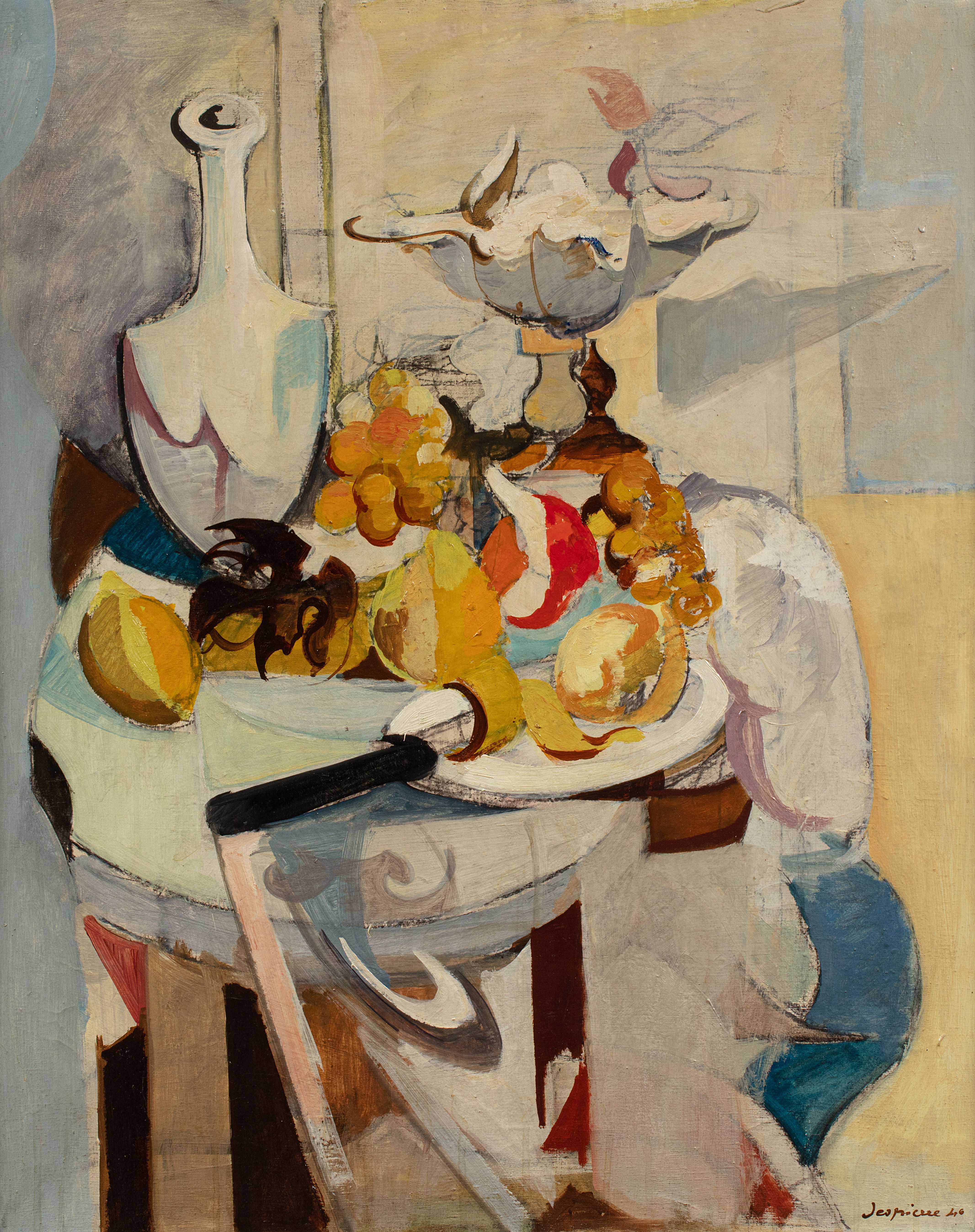 Compotier, carafe et fruits sur un entablement, 1946, Jacques Despierre (1912-1995)