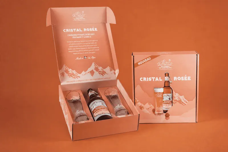 Boîte carton personnalisée à oreilles Brasserie du Mont-Blanc, fabrication Smartpack