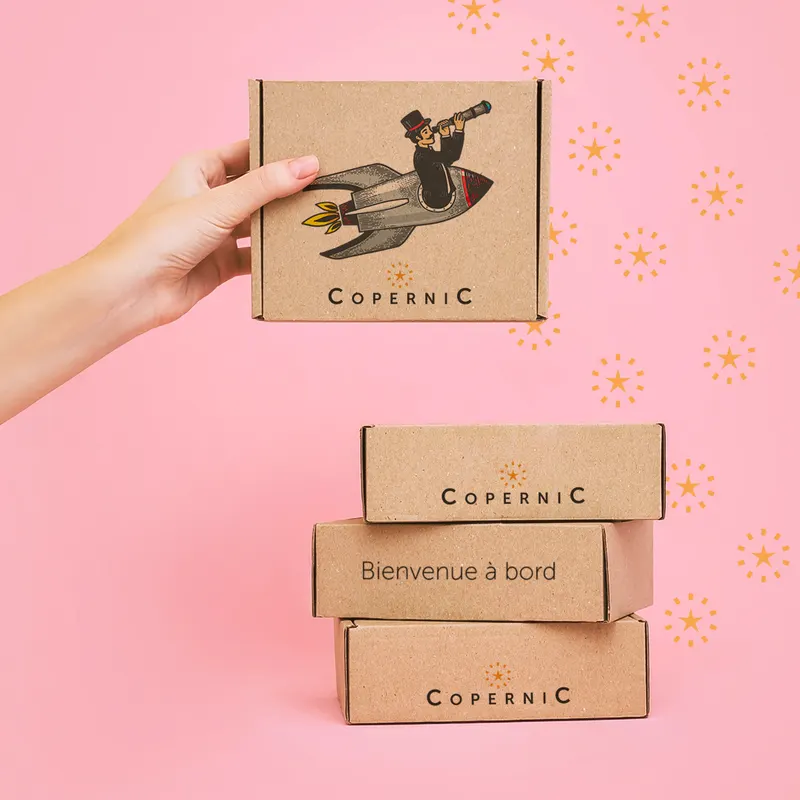 Boîte carton personnalisée à oreilles Copernic, fabrication Smartpack