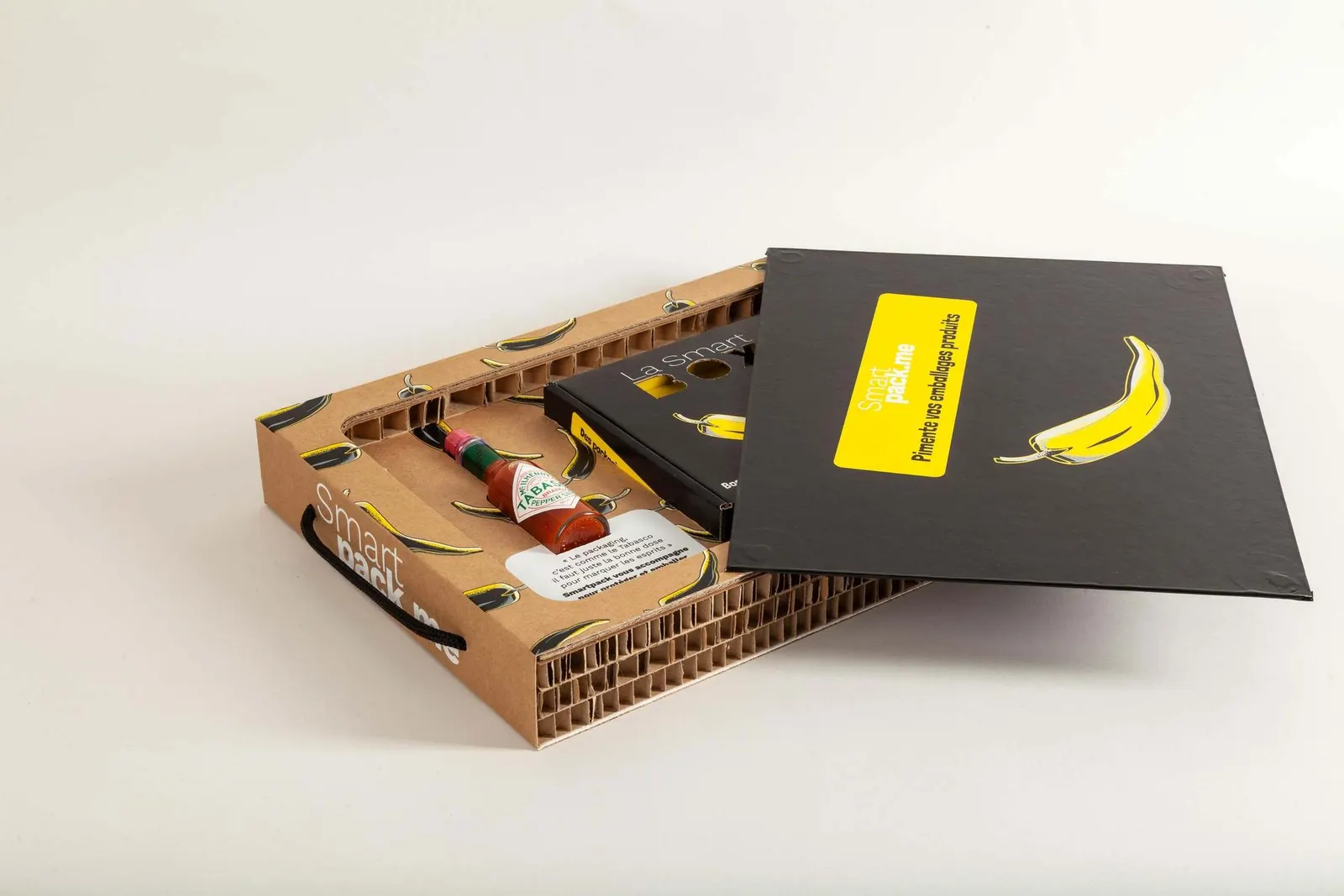 Boîte carton personnalisée à oreilles Tabasco, fabrication Smartpack