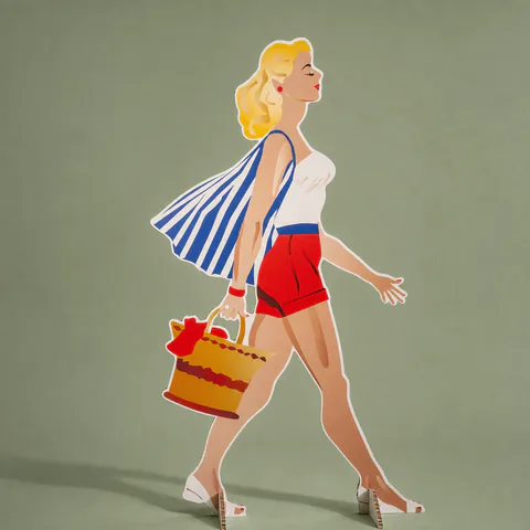 Silhouette carton d'une femme au panier, Fanny