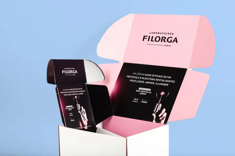 Boîte carton personnalisée à oreilles Filorga, fabrication Smartpack