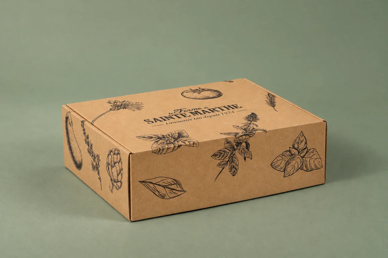 Boîte carton personnalisée à oreilles Sainte Marthe, fermée, fabrication Smartpack