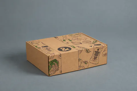 Boîte carton personnalisée à oreilles Salad & Co, fabrication Smartpack