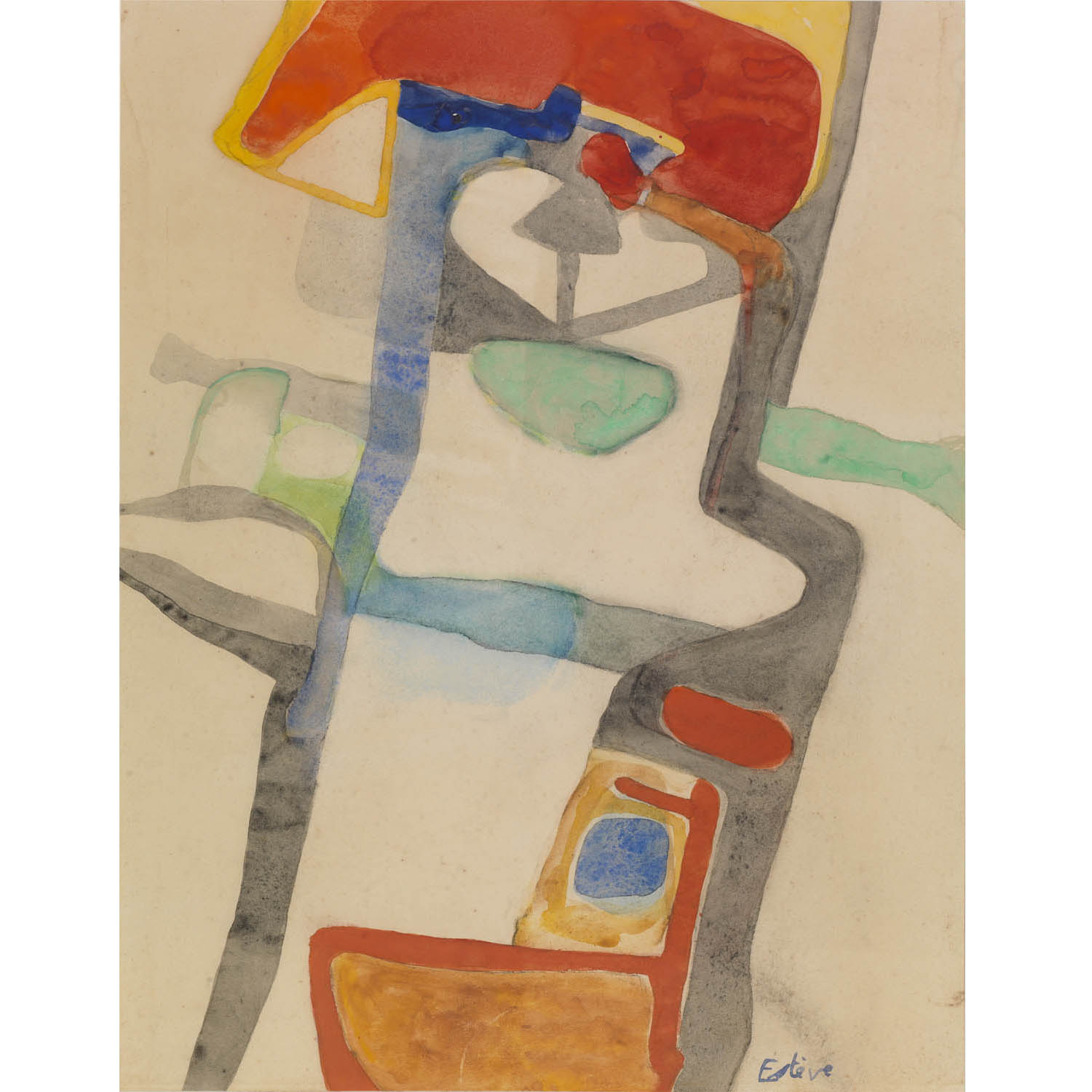 Maurice Est&egrave;ve (1904-2001) Untitled, 1955 Estimation : 25000 / 35000 &euro; Maurice Est&egrave;ve (1904-2001) Untitled, 1955 Watercolor and pencil on paper Signed on the bottom right 57,3 x 44 cm Provenance : - Paris auction, Christie's, 5 Jul. 2006, lot 38 - Purchased from the latter by the current owner - Private collection, Greece