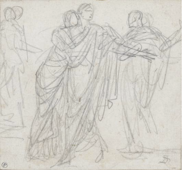 Jacques Louis DAVID (Paris, 1748-Bruxelles, 1825) Une femme enlaçant un homme Crayon noir Monogrammé en bas à droite
