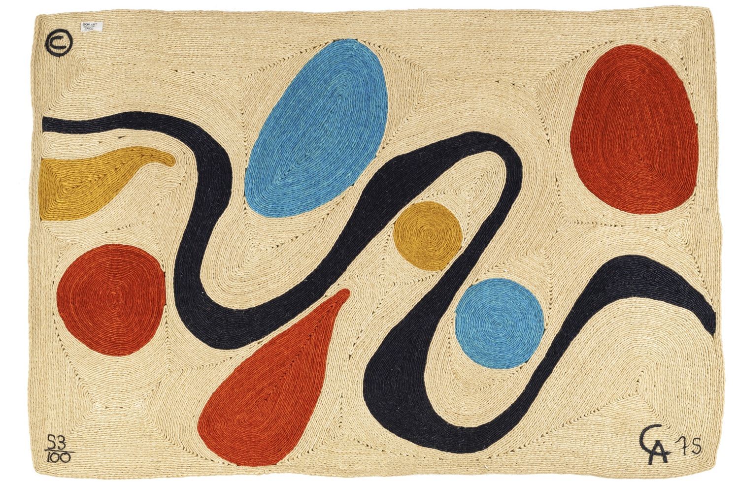Alexander Calder (1898-1976) Turquoise Tapisserie - N&deg;53/100 Jute Sign&eacute;e et dat&eacute;e 'CA 75' et num&eacute;rot&eacute;e '53/100' Date de cr&eacute;ation: 1975 145&times;216cm