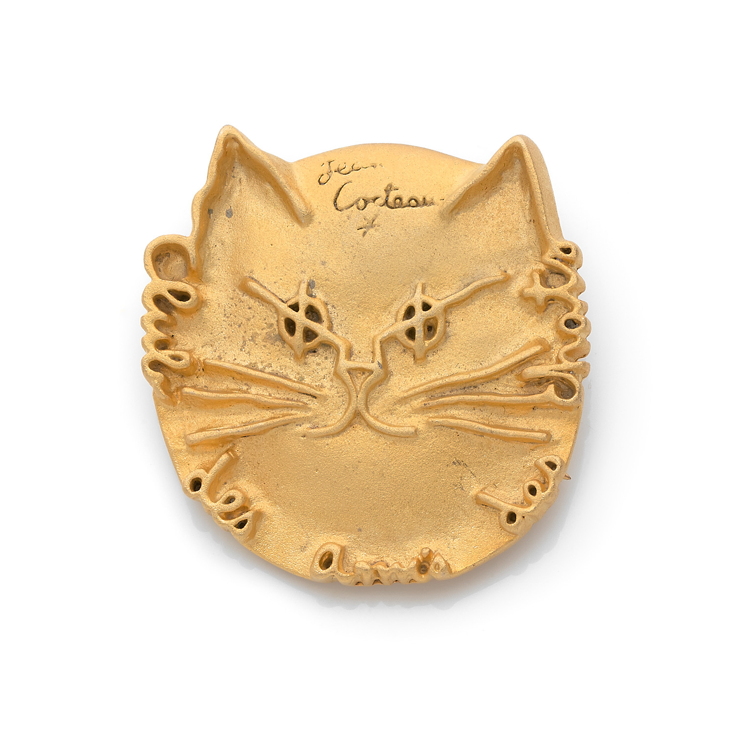 Broche Chat Signée JEAN COCTEAU 1997 – Métal Argenté Vintage – Occasion