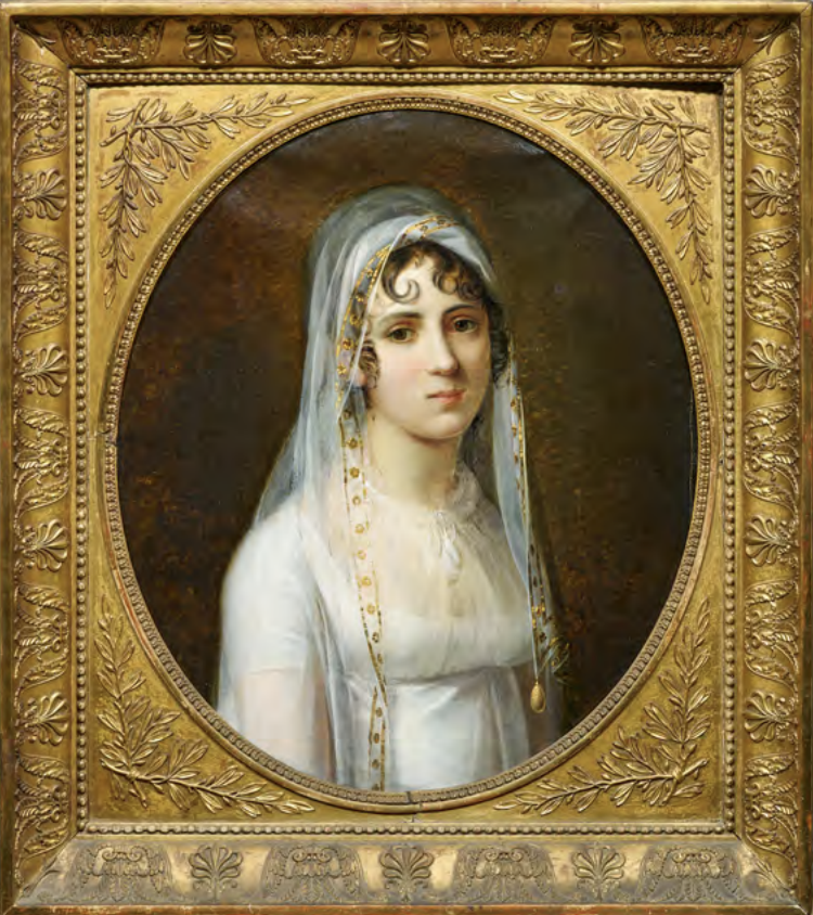 François Joseph Kinson (1771- 1839) Portrait de jeune fille au voile Toile d'origine, trace de signature à droite ... NSON