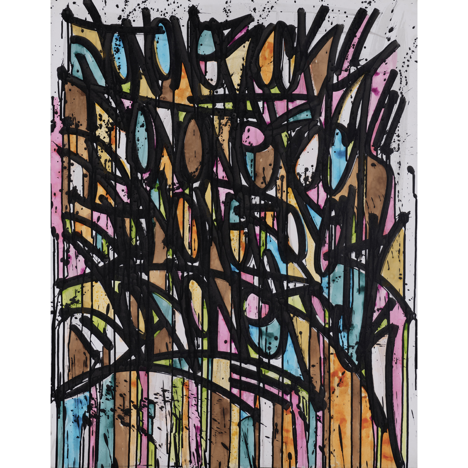 JonOne (né en 1963) Crime Pays , 2007 Acrylique et encre sur toile Signée, datée, titrée et située au dos 106 x 83 cm