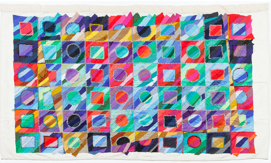 Kirubel Melke Alemu (n&eacute; en 1983, Ethiopie) Composition 1, 2019 Estimation : 2000 / 4000 &euro; Kirubel Melke Alemu (n&eacute; en 1983, Ethiopie)  Composition 1, 2019  Tissus appliqu&eacute;s et brod&eacute;s sur toile libre  Sign&eacute;e et dat&eacute;e au dos  129 x 220 cm