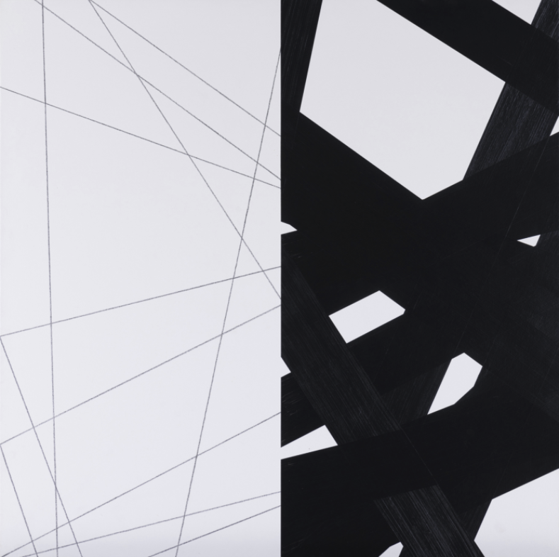 François Morellet (1926-2016) Strip-teasing n°3, 2005 Acrylic and pencil on canvas mounted on panel Signed, dated, titled and annotated on the reverse 100 × 100 cm Provenance: - Galerie Jean Brolly, Paris - European private collection This work is recorded in the artist's archives under n°05052 We thank Mrs Danielle Morellet for confirming this work's authenticity.