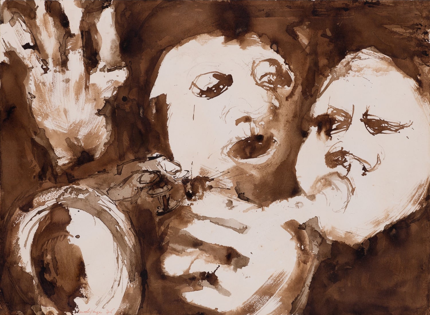 Iba N'Diaye (1928-2008, Sénégal) Sans titre (Jazz), 1976 Encre sur papier Signé, daté 'ndiaye 76" en bas à gauche 54 x 74 cm