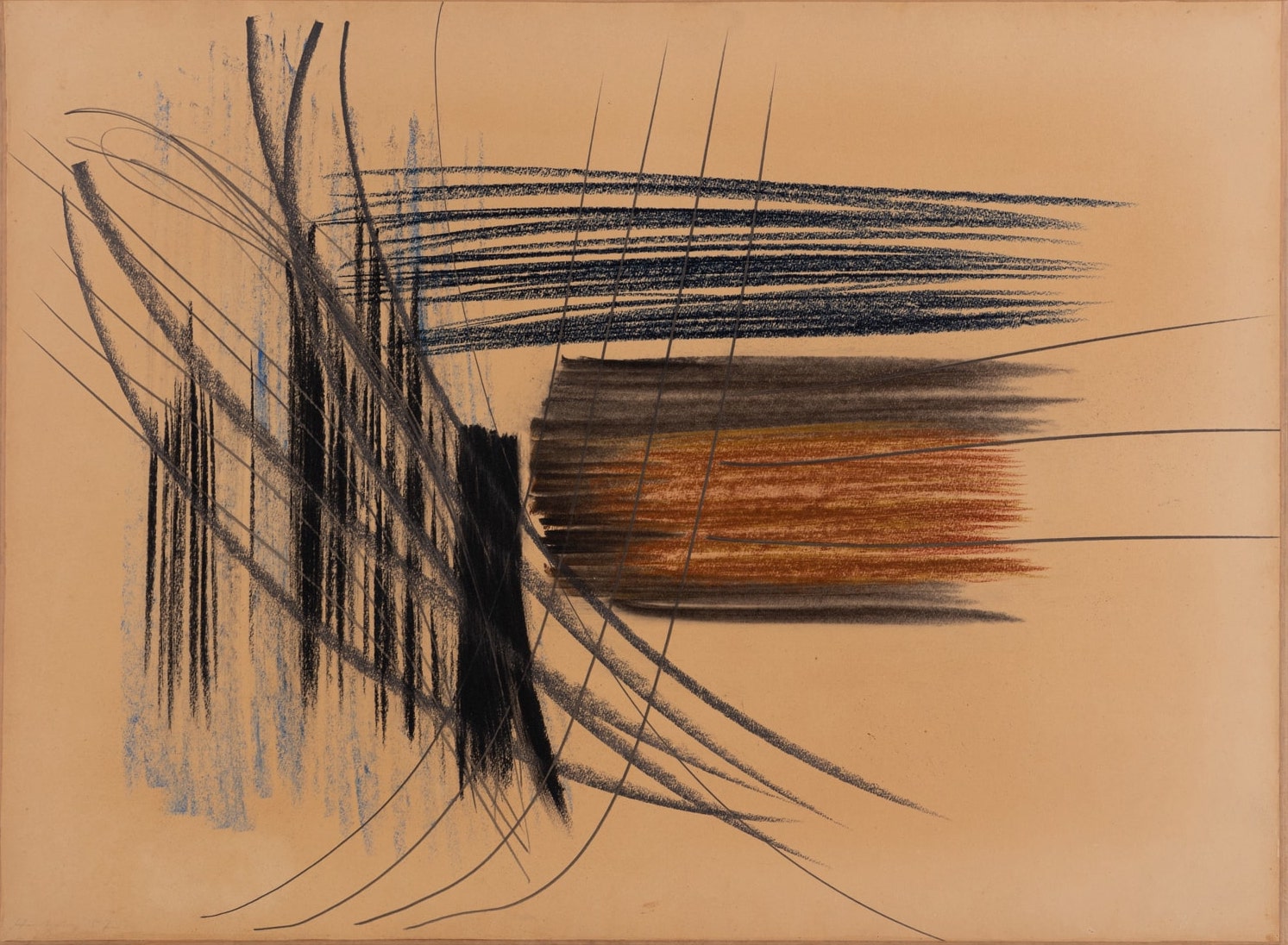 Hans Hartung (1904-1989) HH3152, 1957 Colored oil pastels and charcoal on paper mounted on canvas Signed and dated lower left 49 x 65,5 cm