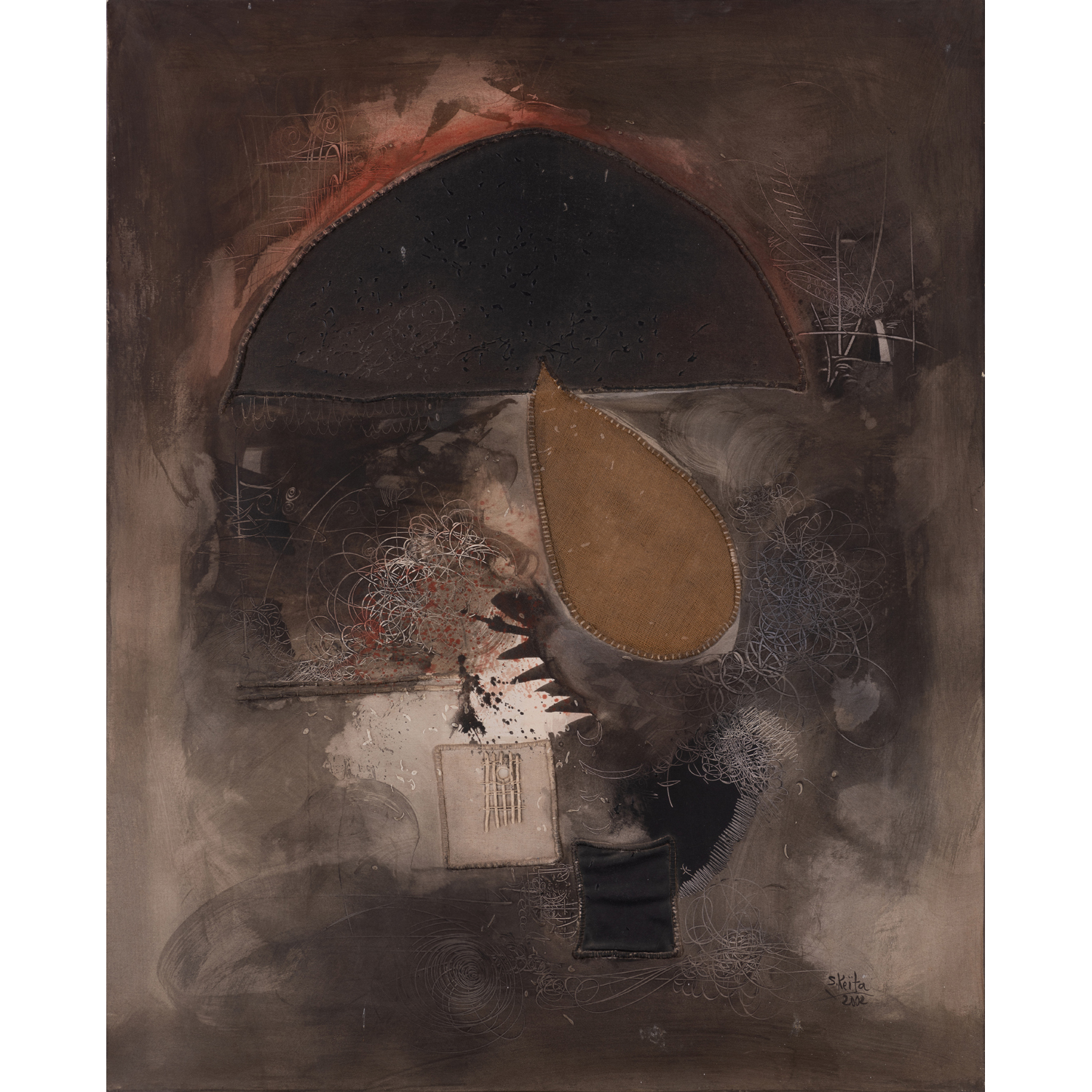 Souleymane Keïta (1947-2014, Senegal) Untitled, 2002 Mixed media on canvas Signed "SKeïta 2002" lower right 150 x 120 cm