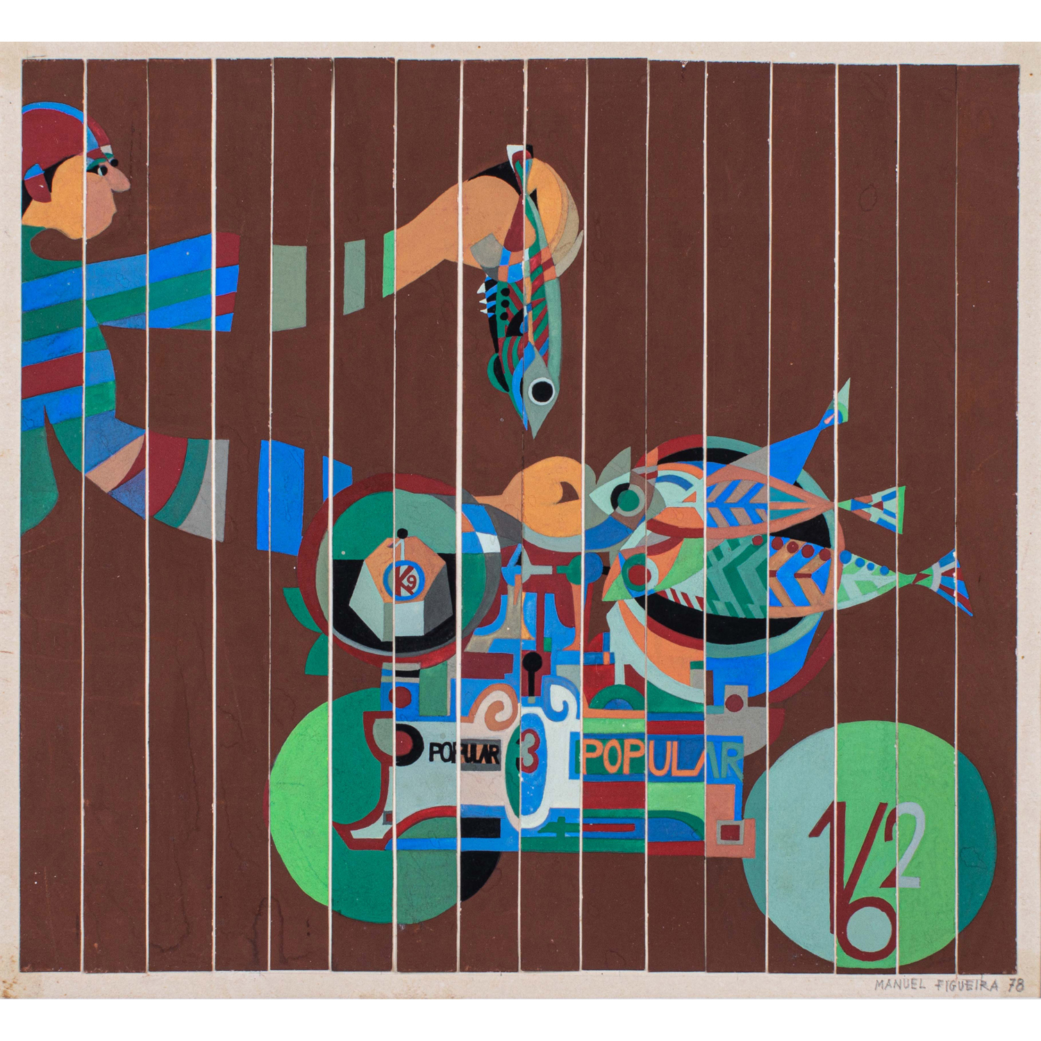 Manuel Figueira (born in 1938 in Cape Verde)  Pesando o peixe, 1978 (lot 176)  gouache on paper   24 x 22 cm  Estimation : 2000 / 3150 &euro;