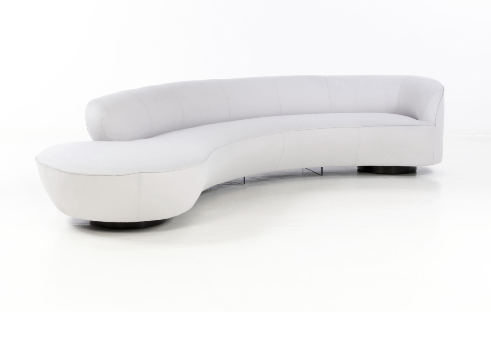 Estimation : 10000 / 15000 &euro; Vladimir Kagan (1927-2016)  Sofa  Walnut, acrylic and fabric  Directional edition  Manufacturer's label beneath the seating  Creation date: circa 1970  H 76 &times; L 360 &times; P 125 cm 