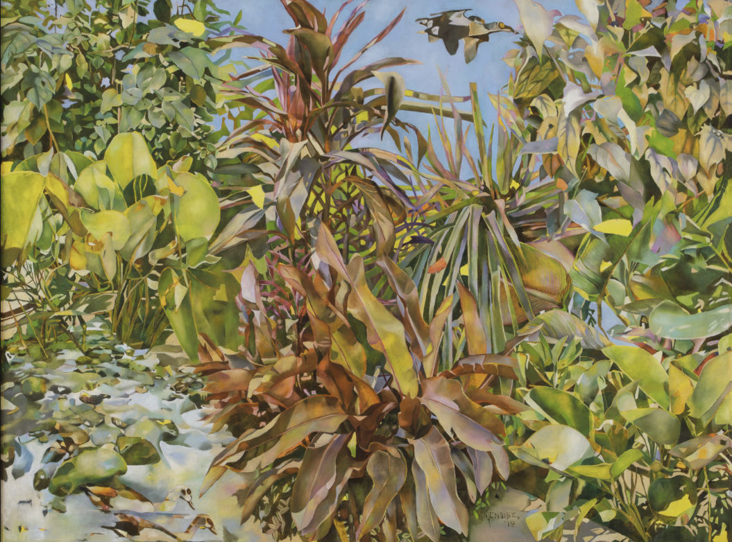 Estimation : 20000 / 30000 &euro; Joseph Ntensibe (n&eacute; en 1953, Ouganda)  Tropical garden 4, 2019  Huile sur toile  Sign&eacute;e et dat&eacute;e en bas vers le centre  150 x 200 cm