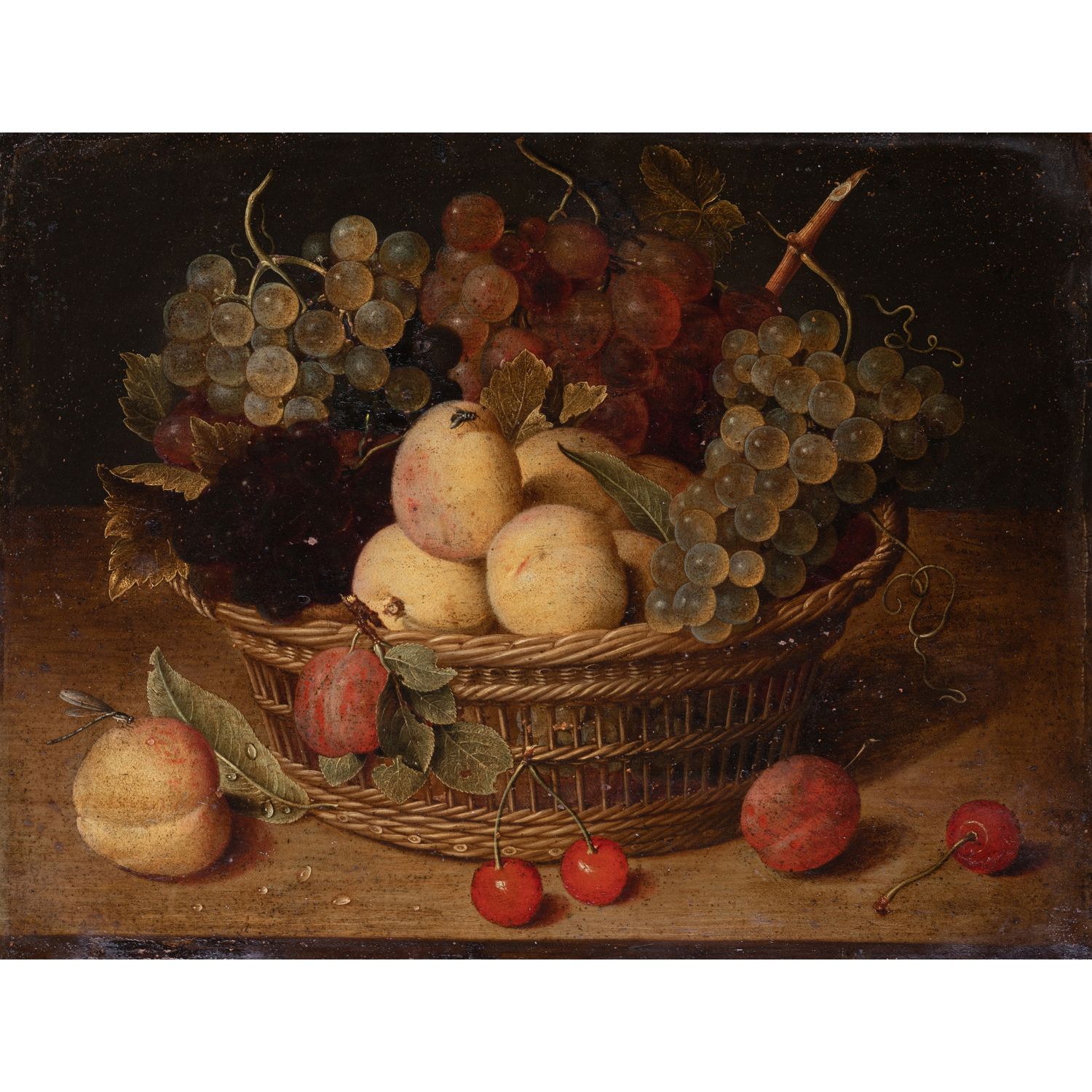Jacob van HULSDONCK (Anvers, 1582-1647) Panier de fruits sur un entablement