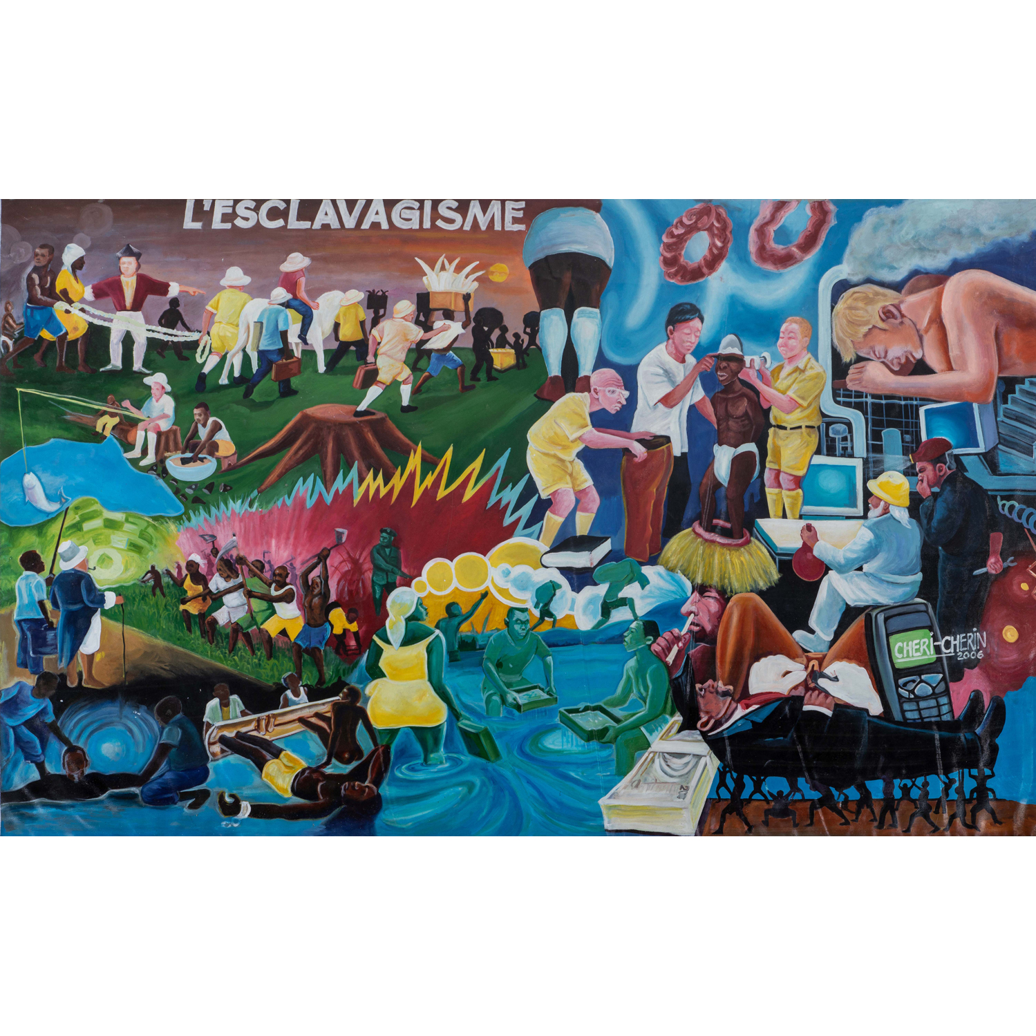 Chéri Chérin (né en 1955, République Démocratique du Congo)   L'esclavagisme, 2006 (lot 144)  100 x 160 cm  Estimation : 4000 / 6300 € 