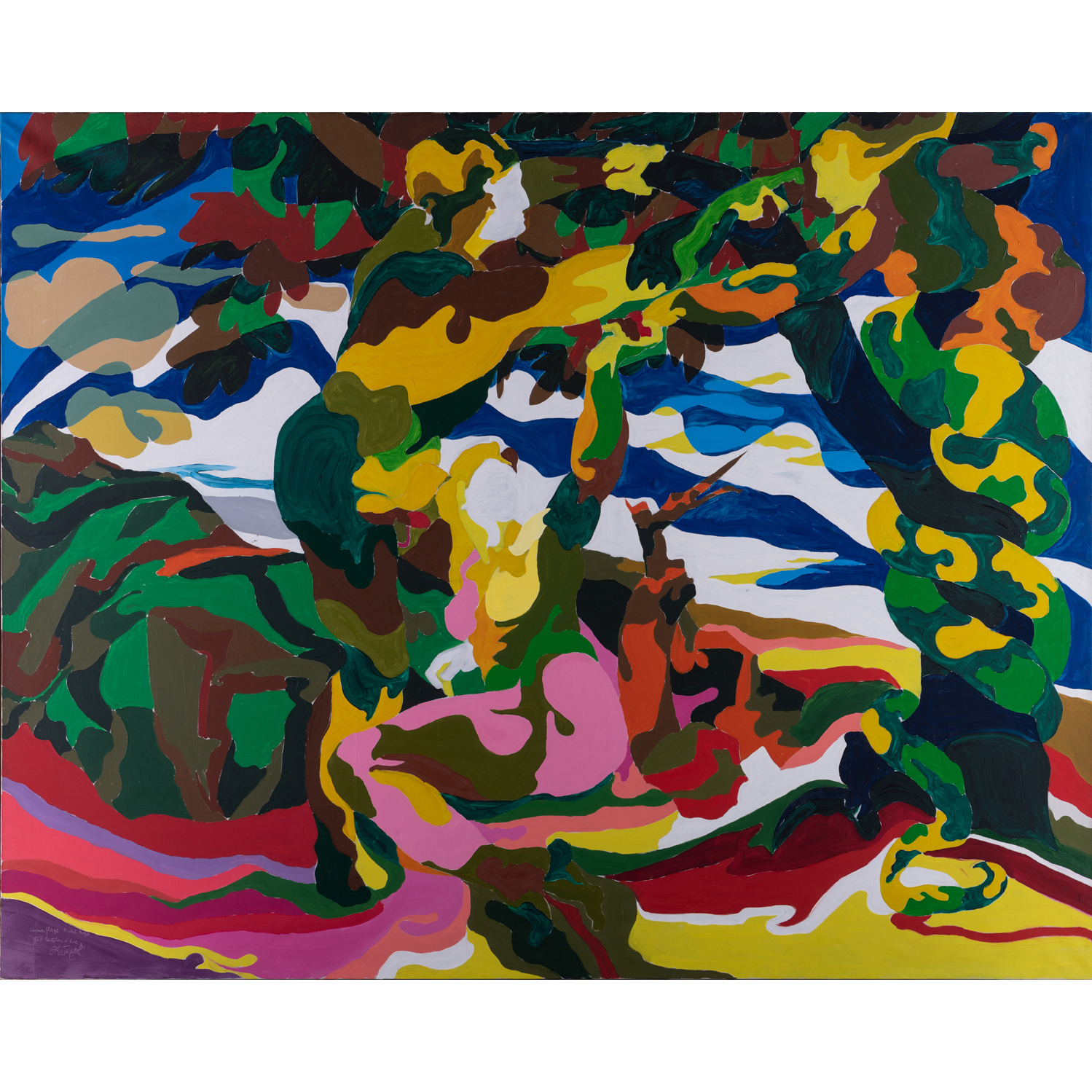 &fnof; Alain Jacquet (1939-2008) Camouflage Michel Ange, Chapelle Sixtine, la tentation d'Eve, 1962-63