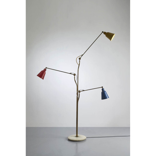 Angelo Lelii (1915-1987) Floor lamp Estimation : 8000 / 12000 &euro; Angelo Lelii (1915-1987)  Floor lamp  Brass, cast aluminum and metal  Arredoluce edition  Creation date: circa 1950  H 200 (variable)&times;L 160 (variable)&times;&Oslash; 35 (base) cm  Bibliography: "Arredoluce", Catalogue Raisonn&eacute;, Silvana Editoriale, Milan, 2018, model illustrated p.119