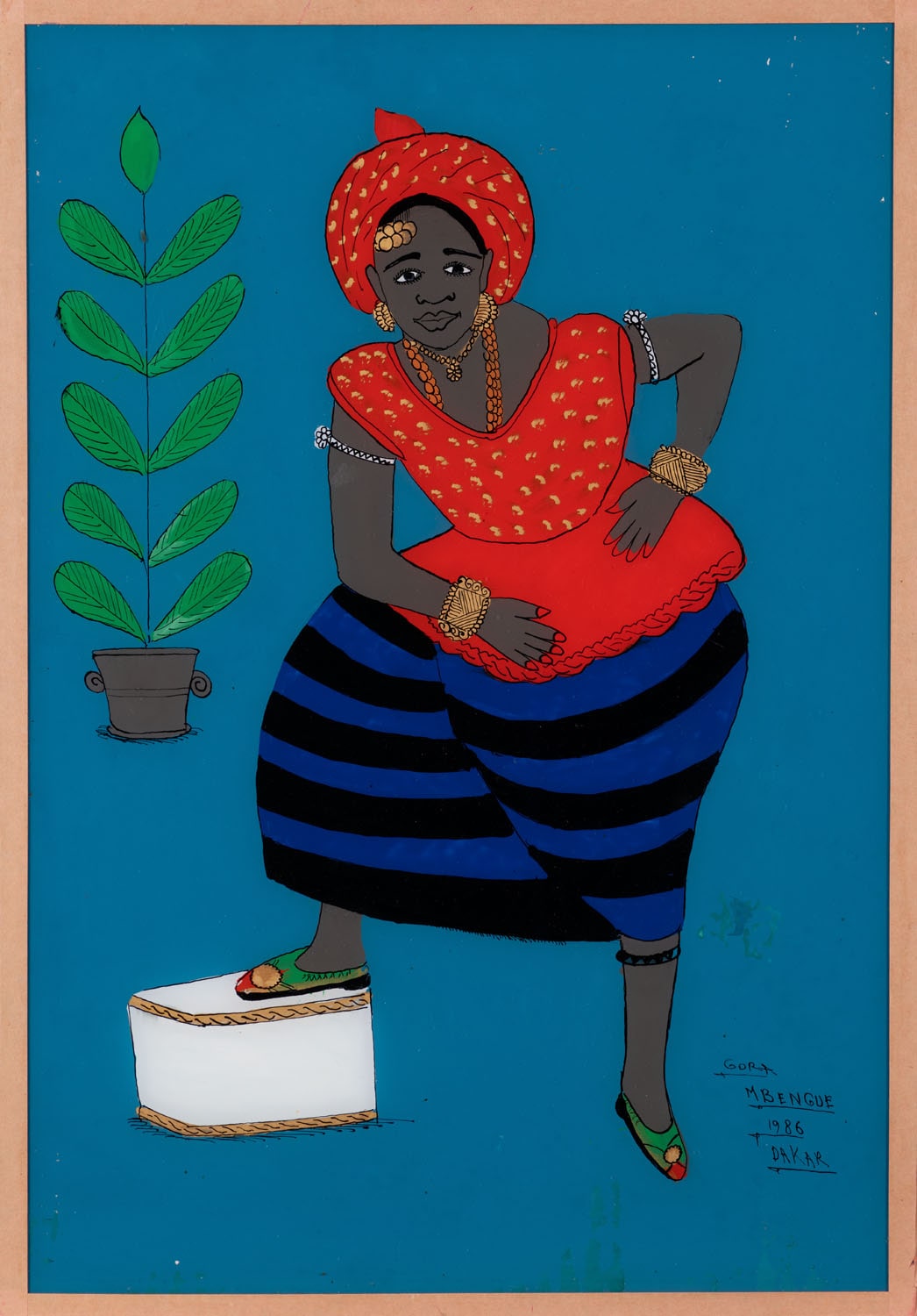 Gora Mbengue (1931-1988, Senegal) Lot of three paintings fixed under glass Estimate: 1500 / 2000 €