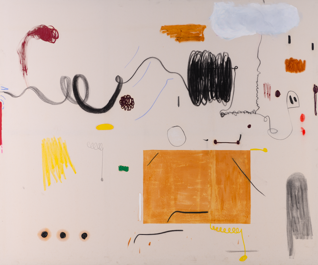 Christian Rosa (né en 1982) Take it on the top!, 2014 Estimation : 25000 / 35000 € Christian Rosa (né en 1982)  Take it on the top!, 2014  Huile, crayon gras, résine et fusain sur toile  Signée et datée au dos sur le chassis  201 x 240 cm  Provenance :  - Ibid Gallery, Los Angeles  - Acquis auprès de cette dernière par l'actuel propriétaire  - Collection particulière européenne