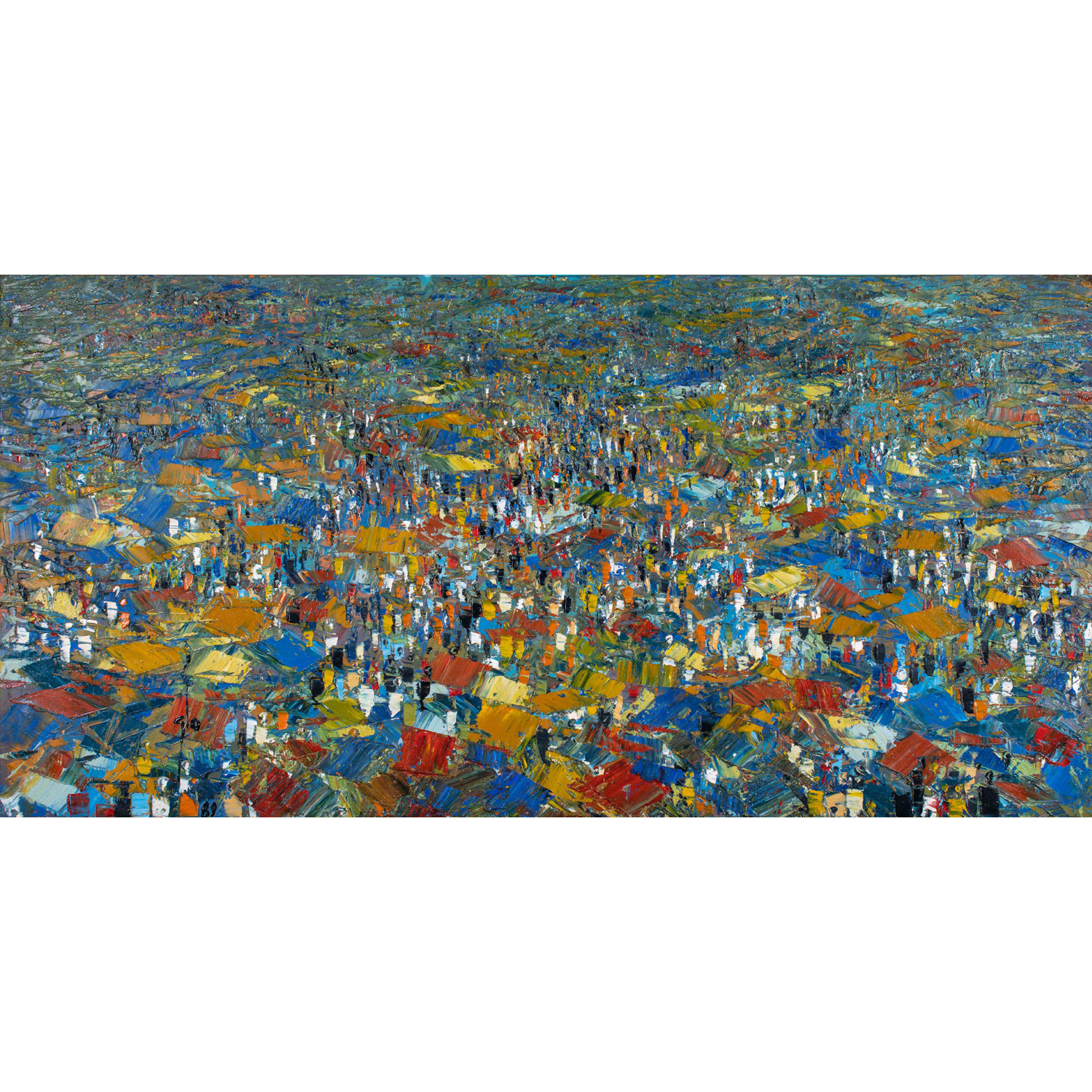 Ablade Glover   Market in Blues, 1989 (lot 35)  oil on canvas   76 x 152 cm  Estimation : 6300 / 8000 &euro;