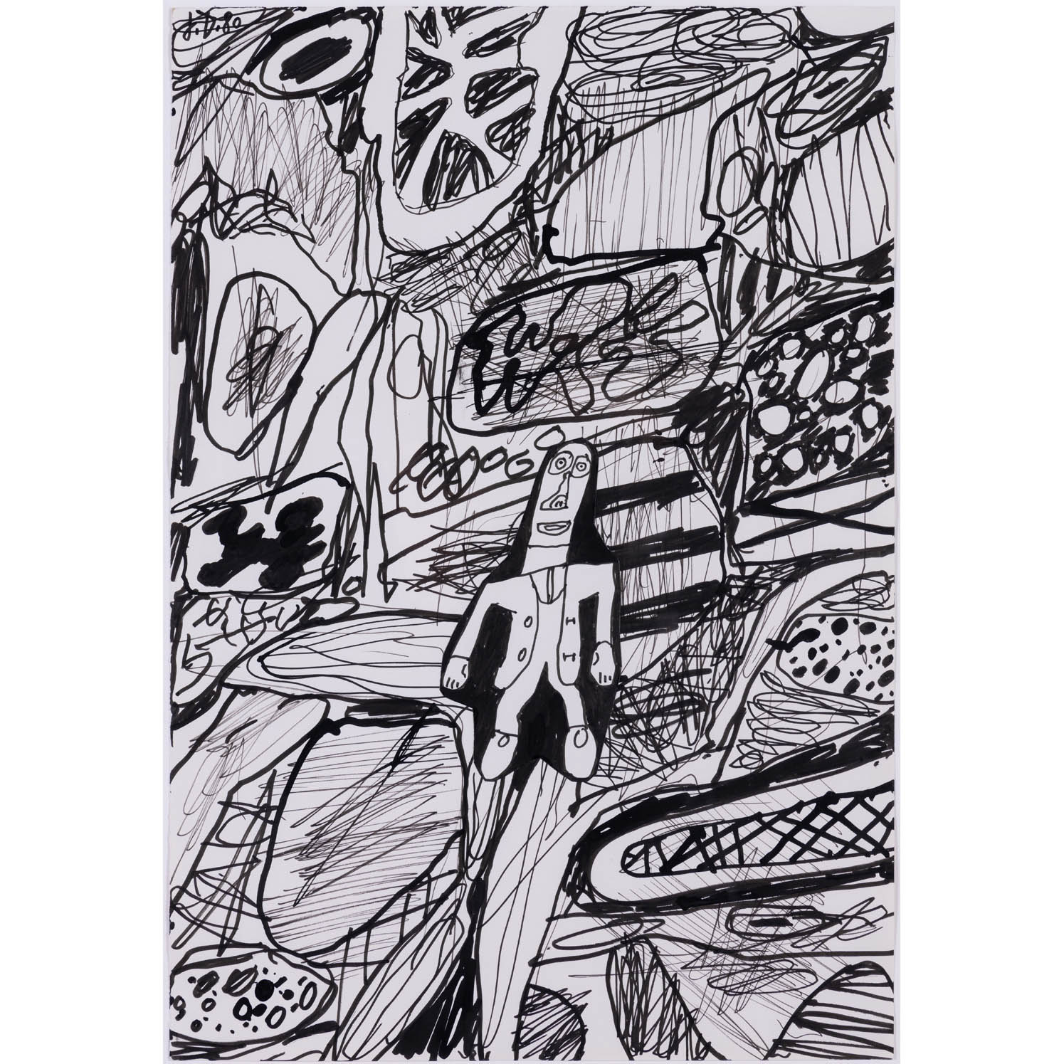 Jean Dubuffet (1901-1985) Paysage avec un personnage, August 4, 1980 Estimation : 25000 / 35000 € ƒ Jean Dubuffet (1901-1985) Paysage avec un personnage, August 4, 1980 Indian ink on paper (with an additional affixed piece) Initialed and dated on the top left 51 x 35 cm Provenance: - Galerie Art & Public, Geneva - Daniel Varenne collection, Geneva Bibliography: Max Loreau, "Catalogue des Travaux de Jean Dubuffet - Fascicule XXXIII: Sites aux figurines, Partitions (1980-1981)", Les