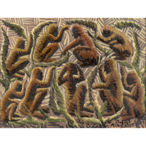 Mwenze Kibwanga - Sans titre, 1957  Huile sur panneau Unalit - Signé en bas à droite - 38 x 51,5 cm 