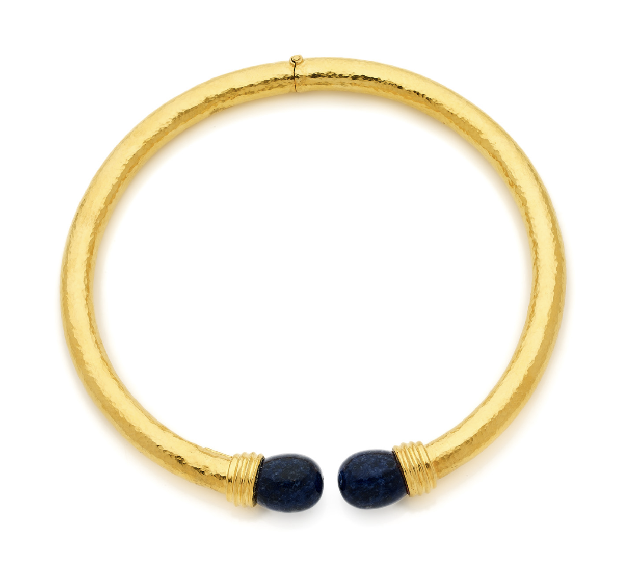 Ilias LALAOUNIS 1990s 'Héritage' Collection Beatiful torque necklace in 18k (750‰) embossed yellow gold with two sodalite beads.