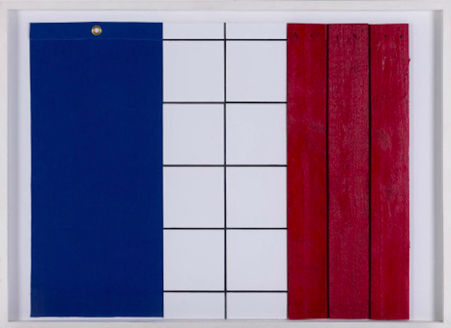  Jean-Pierre Raynaud (born 1939) Bleu-Blanc-Rouge, 1987 Estimation : 10000 / 15000 € ƒ Jean-Pierre Raynaud (born 1939) Bleu-Blanc-Rouge, 1987 Ceramic tiles, flag fabric and painted wood panel laminated on panel Signed and dated on the reverse 81 x 111 x 4,5 cm Provenance: - Galerie Daniel Templon, Paris - Daniel Varenne Gallery, Geneva This work is recorded in Mrs. Denyse Durand-Ruel's archives under n°4194.