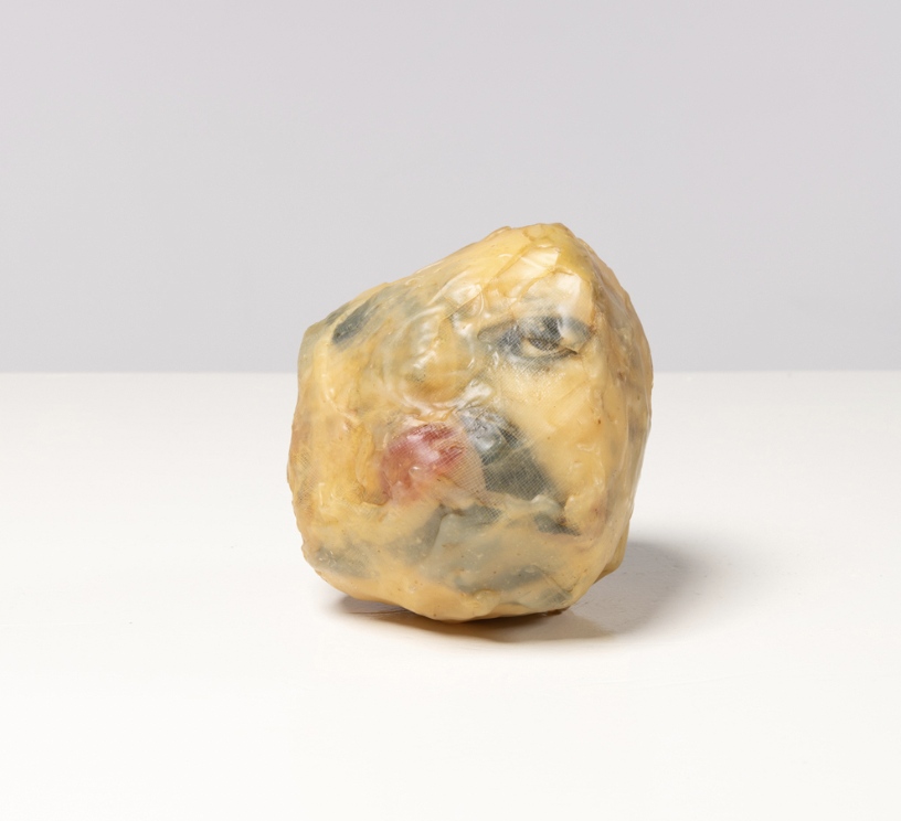 Alina Szapocznikow (1926-1973) Z Cyklu "Pamiatka - Souvenir", circa 1965-1969 Polyester resin, newspaper, gelatin silver print, cotton gauze, fiberglass, steel Unique piece 17 x 20 cm