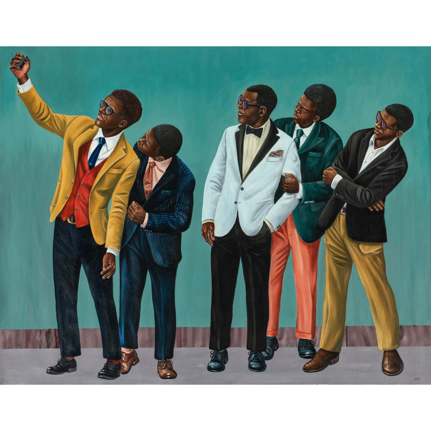 Zemba Luzamba (né en 1973, République Démocratique du Congo) Nouvelle génération, 2019 Huile sur toile Signée et datée en bas à droite Titrée et datée au dos 134 x 169 cm Estimation : 6 000 / 8 000 euros